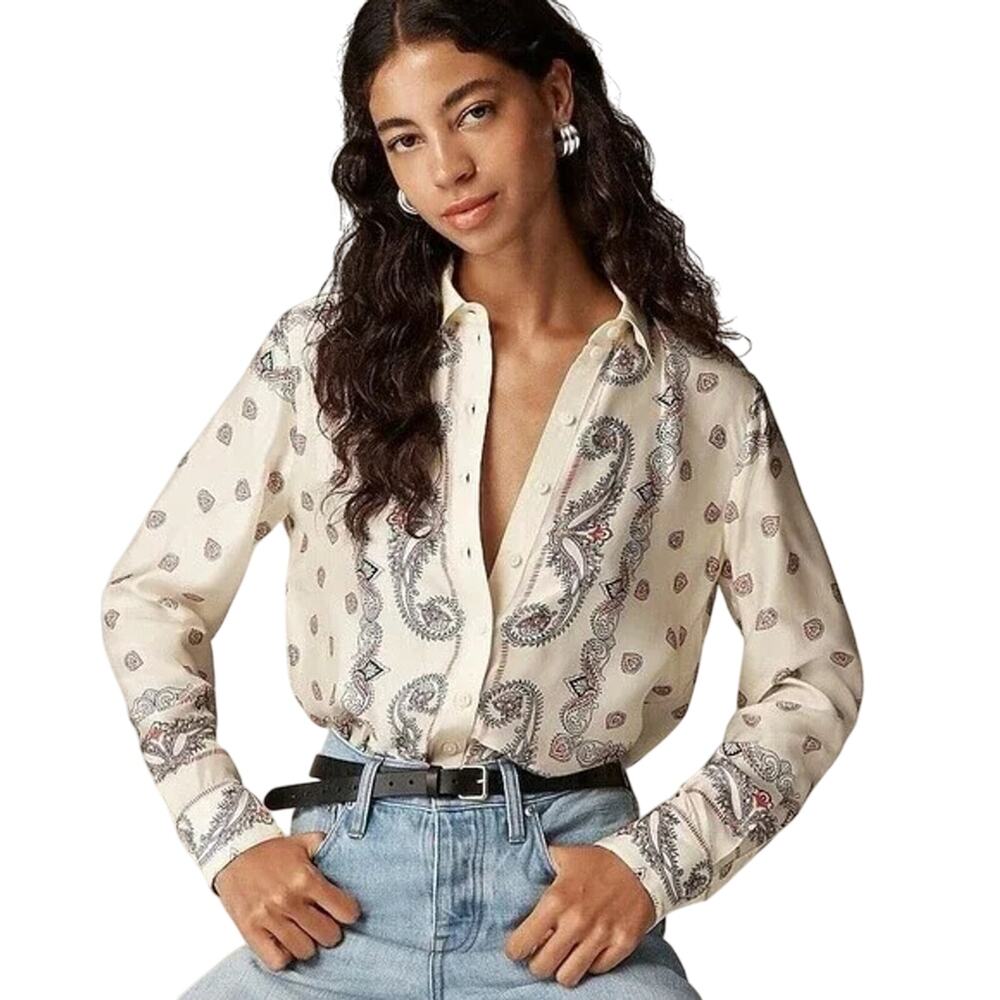 J. Crew Cream Paisley Button-Up Blouse